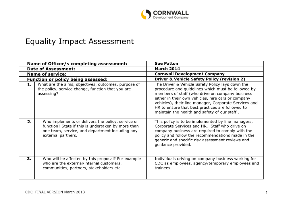 Eqaulity Impact Assessments Revised Corporate Model