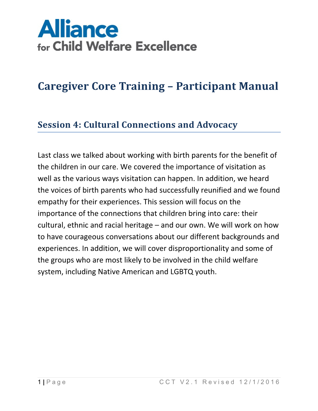 Caregiver Core Training Participant Manual