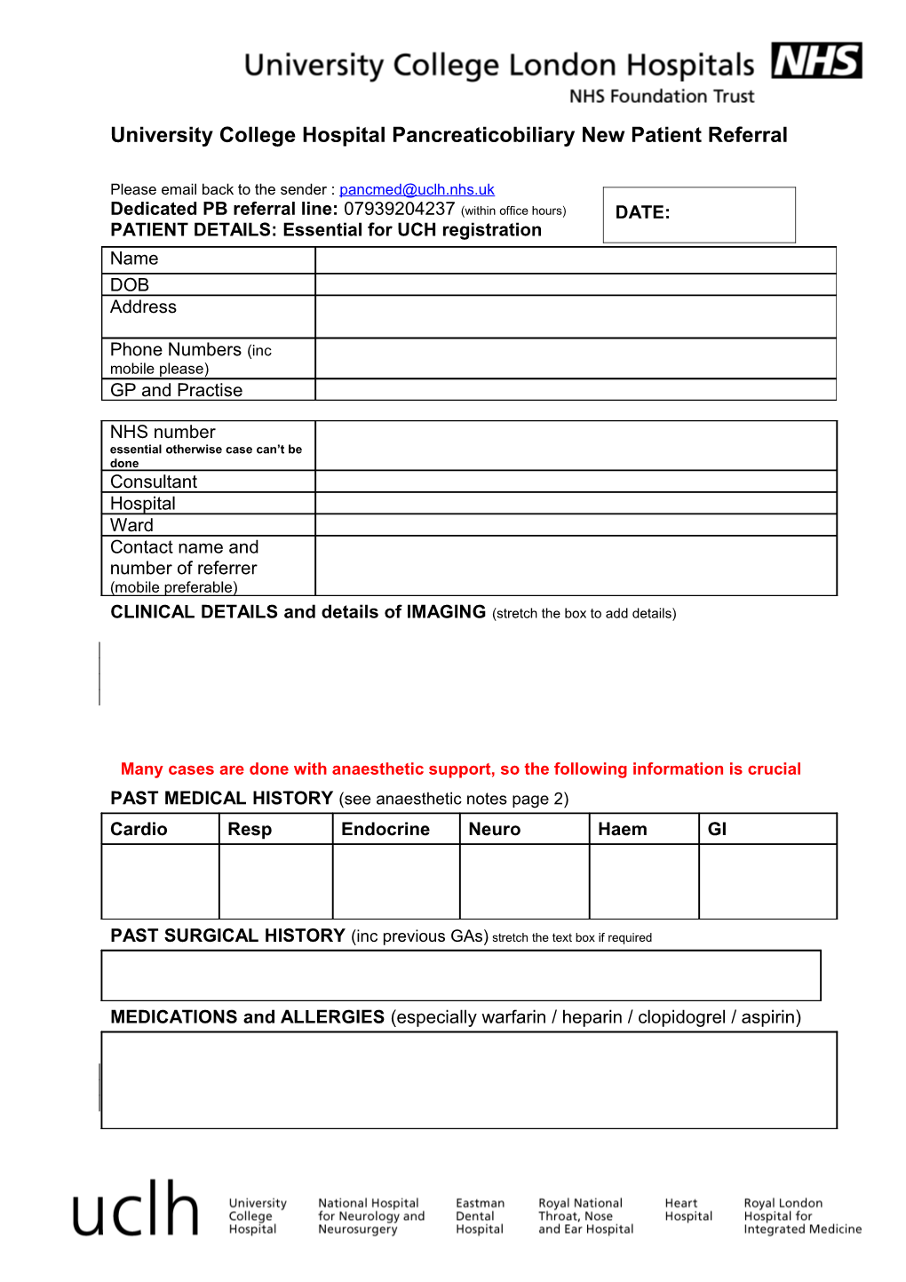 UCH Pancreatobiliary New Patient Referral Form