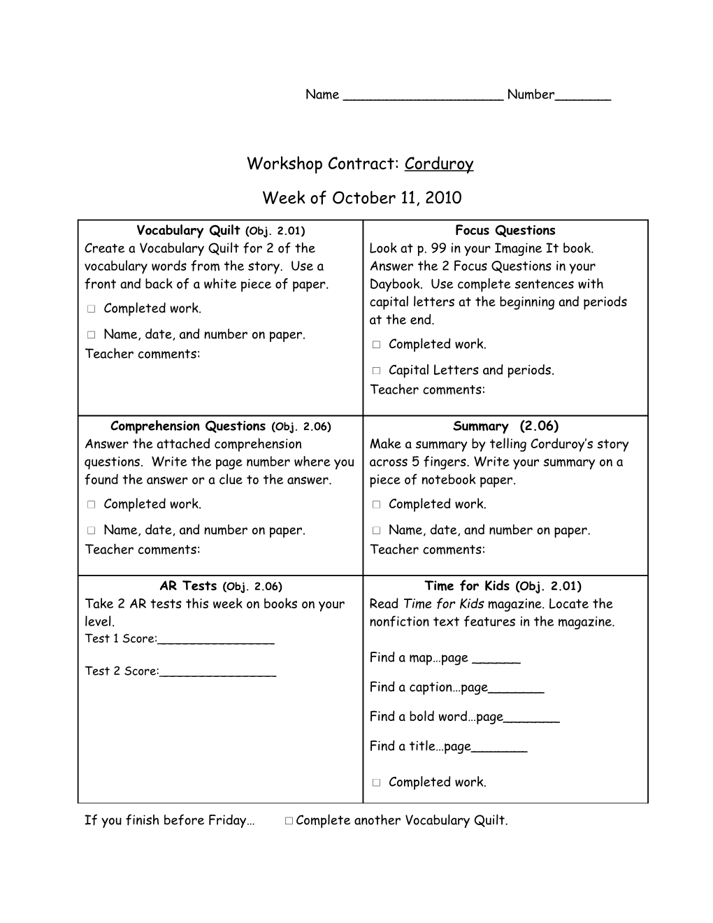Workshop Contract: Corduroy