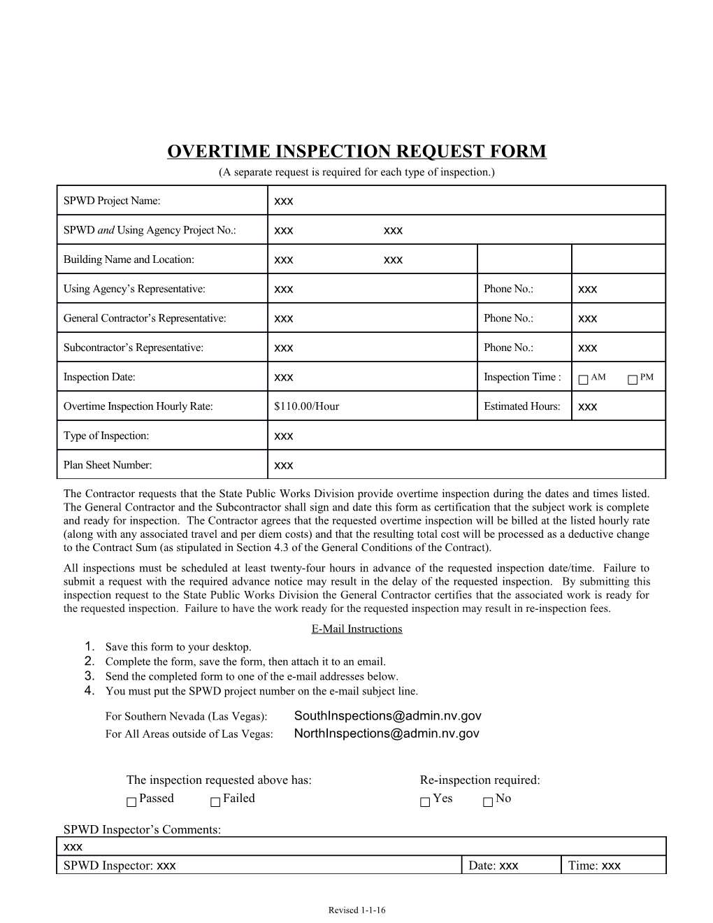 Overtime Inspection Request Form