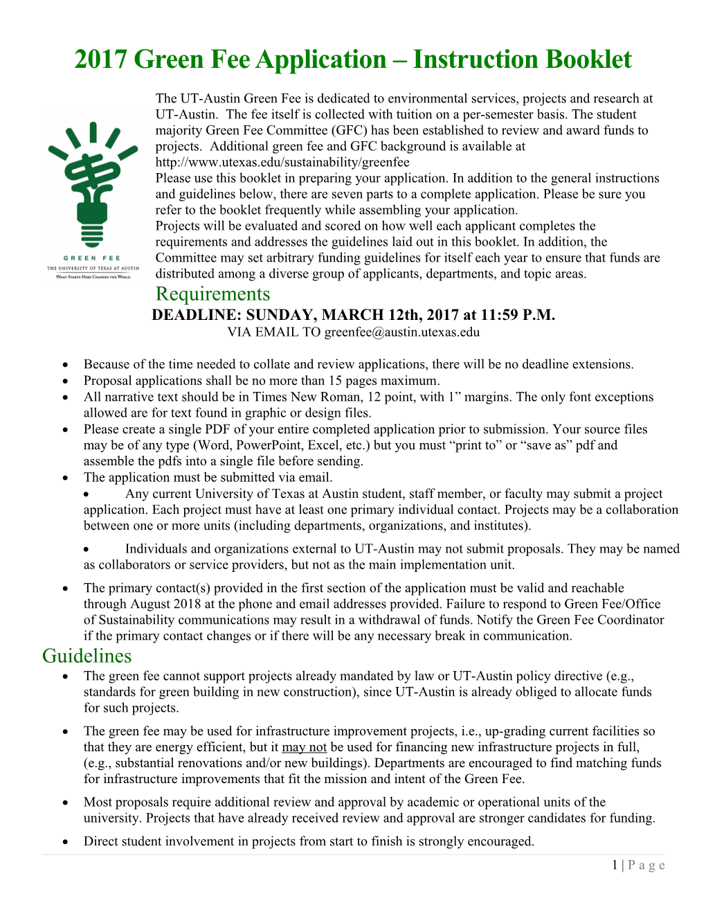 2017 Green Fee Application Instruction Booklet