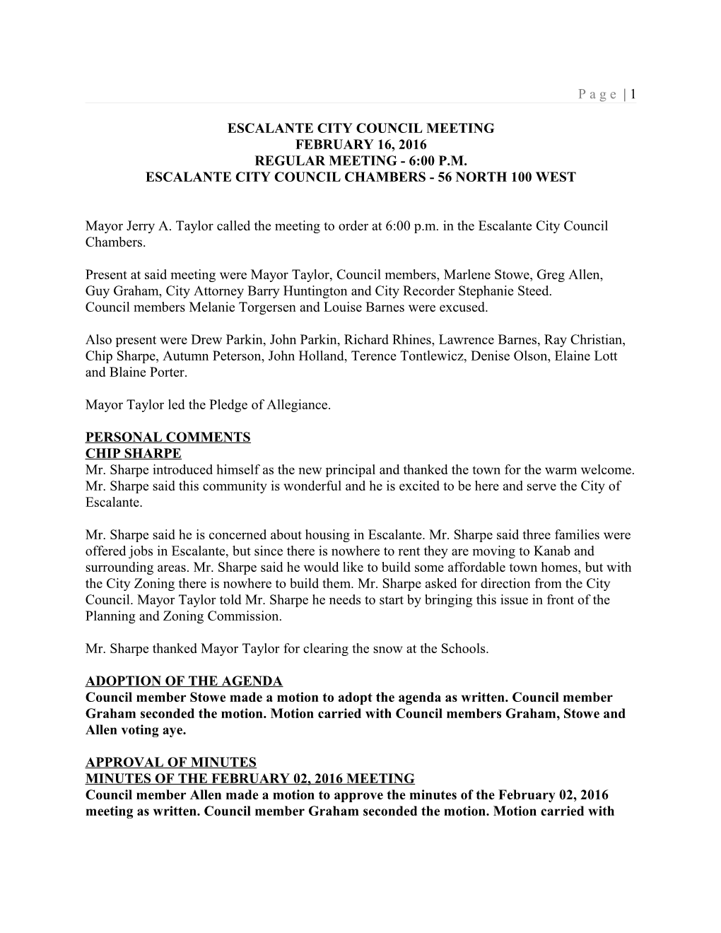 Escalante City Council Meeting