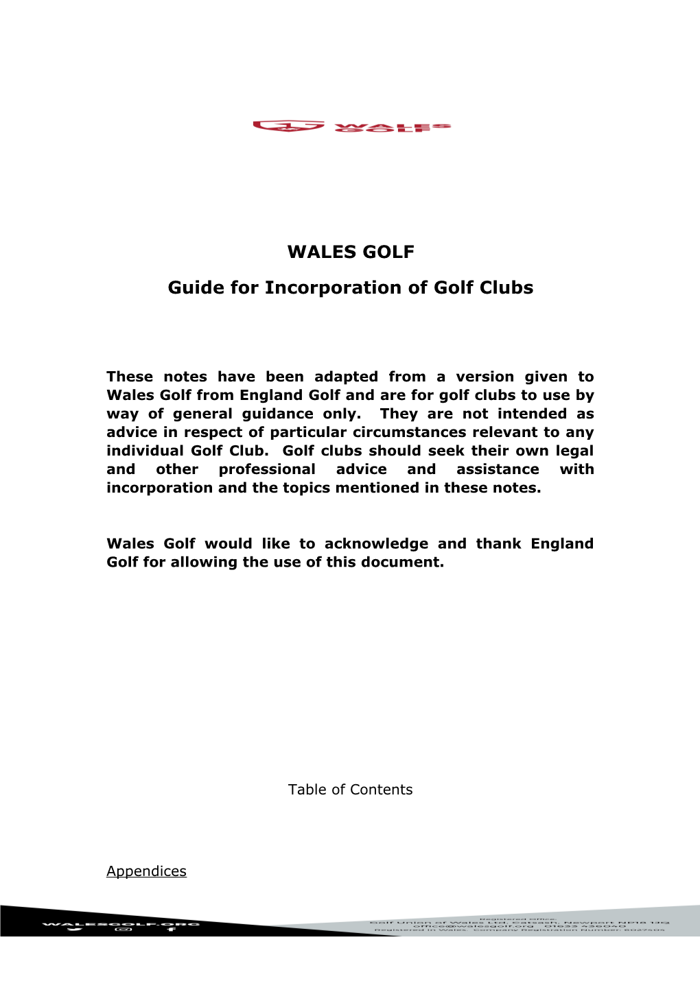 Guide for Incorporation of Golf Clubs