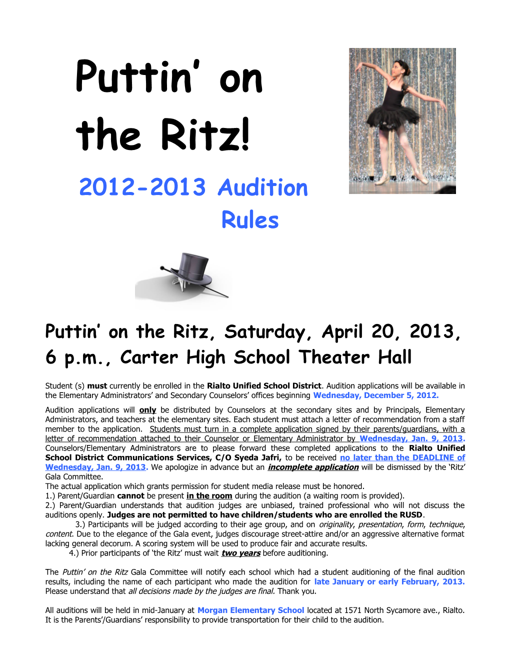 Preliminary Rules for Auditions