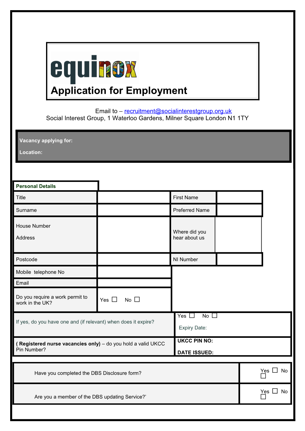 MS Word Job Application Form