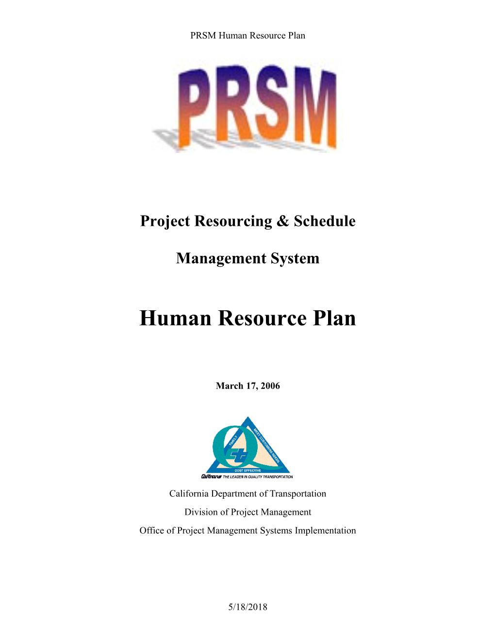 PRSM Human Resource Plan
