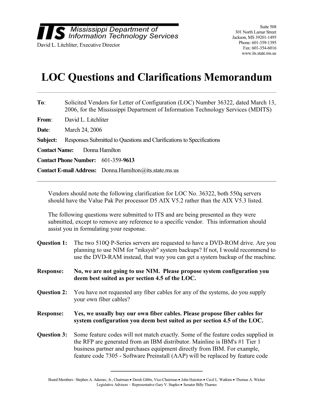 Memorandum for General RFP Configuration s1