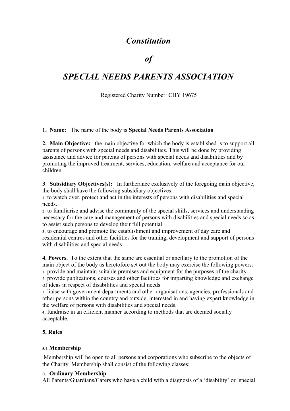 Special Needs Parents Association