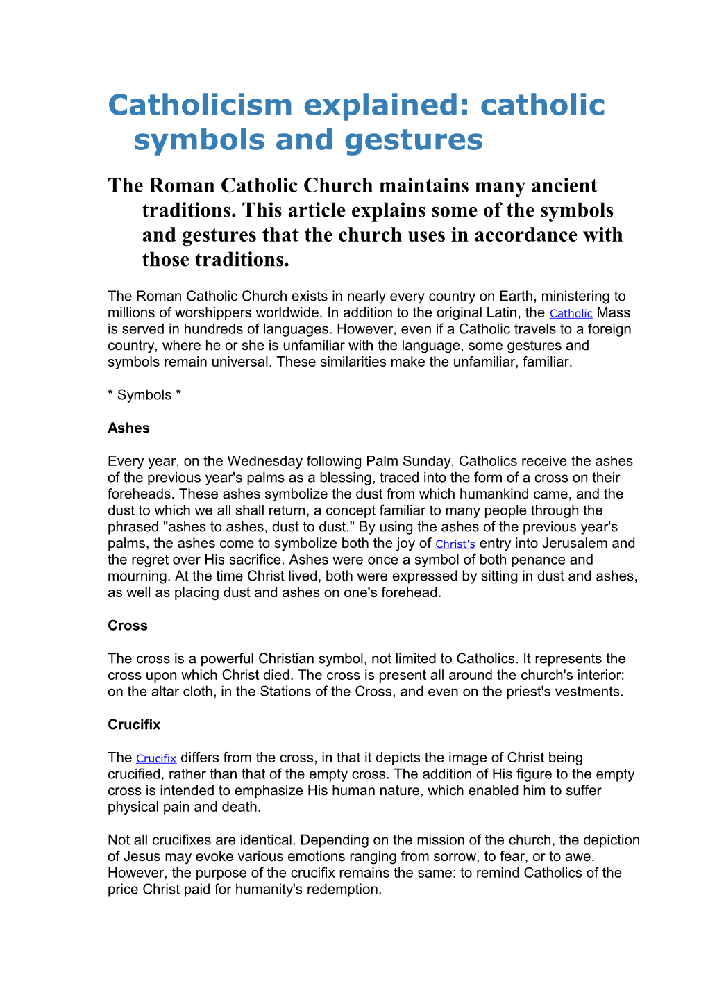 Catholicism Explained: Catholic Symbols And Gestures