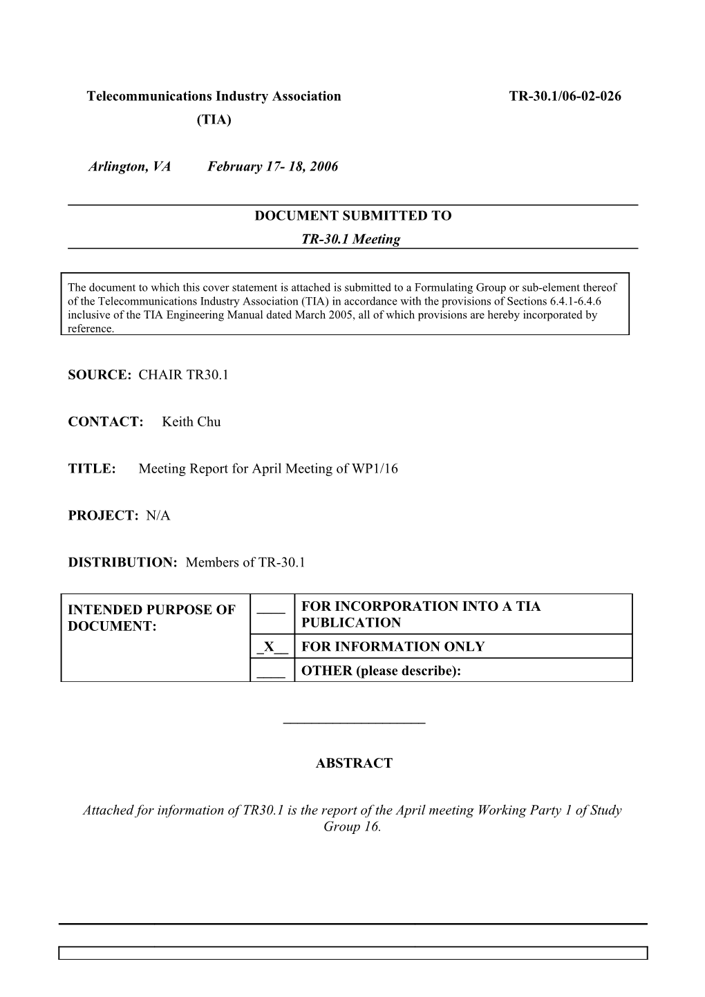 TEMPORARY DOCUMENT: Report of Working Party 1/16 (Modem, Fax, and Equipment Transmission)