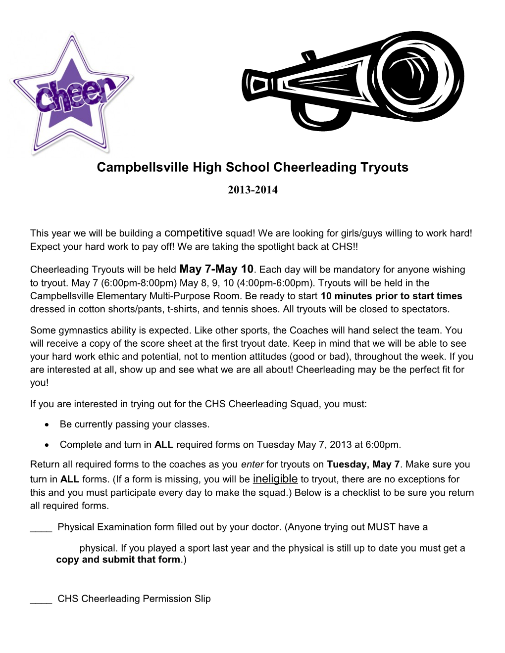 Campbellsville High School Cheerleading Tryouts