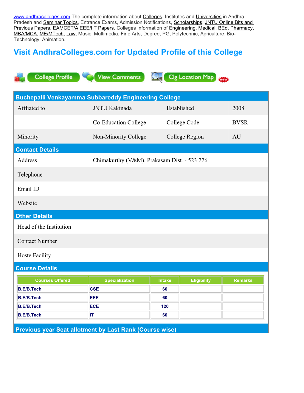 The Complete Information Aboutcolleges, Institutes Anduniversitiesin Andhra Pradesh Andseminar