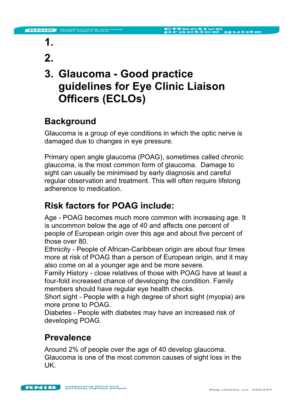 Glaucoma - Good Practice Guidelines for Eye Clinic Liaison Officers (Eclos)