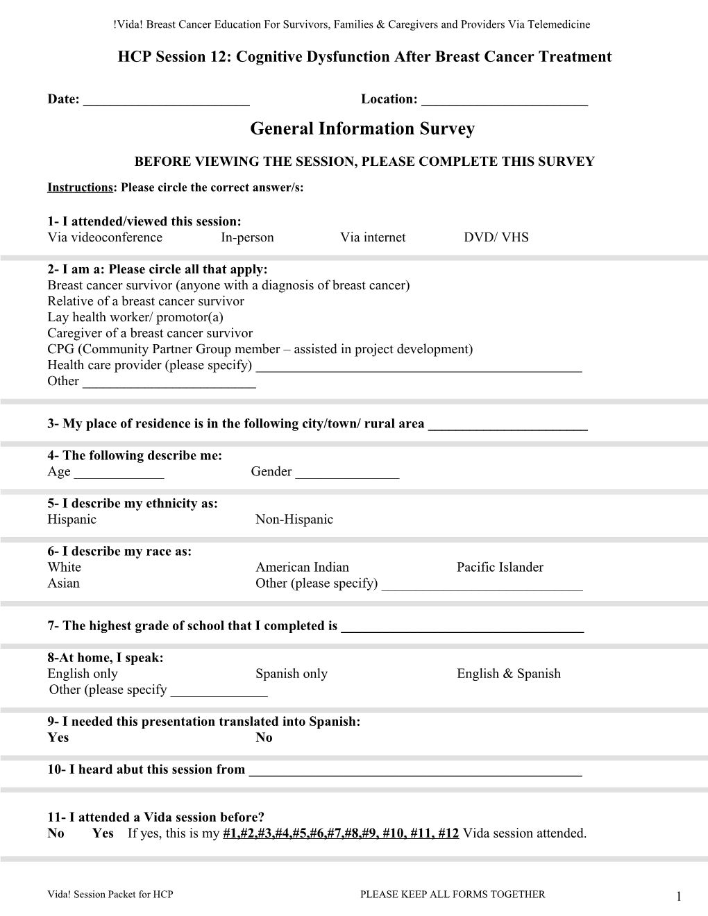 Tele-Education Session Satisfaction Survey