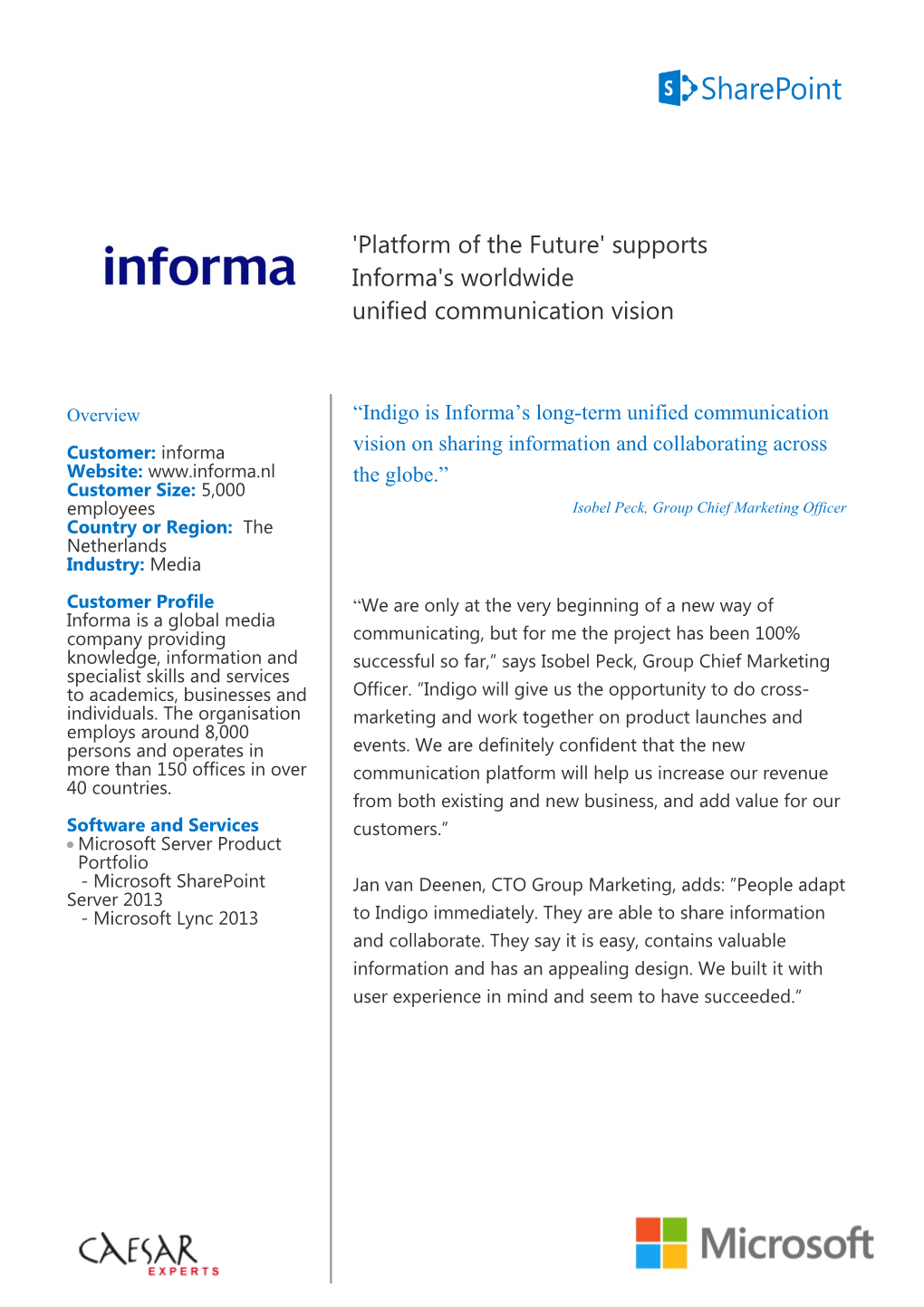 'Platform of the Future' Supports Informa's Worldwide Unified Communication Vision