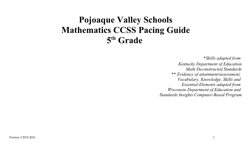 Mathematics CCSS Pacing Guide