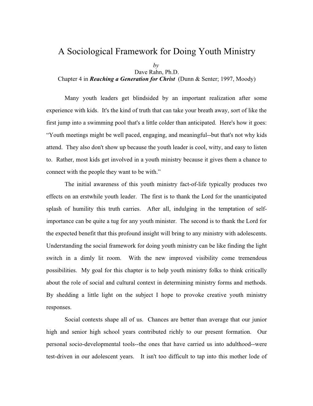 Youth Ministry Book Chapter