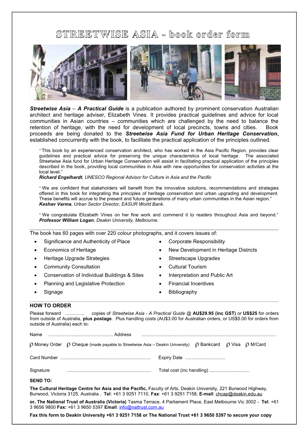 STREETWISE ASIA - Book Order Form