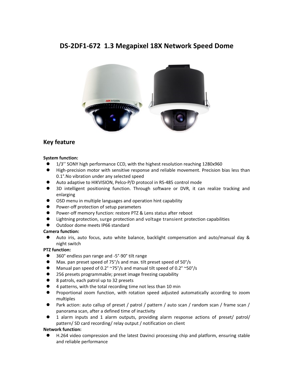 DS-2DF1-672 1.3 Megapixel 18X Network Speed Dome