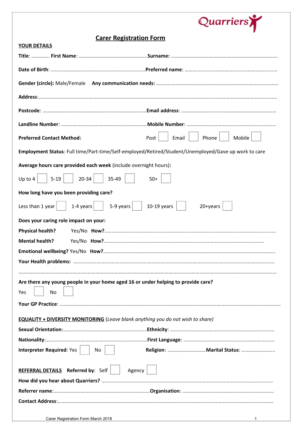 Carer Registration Form