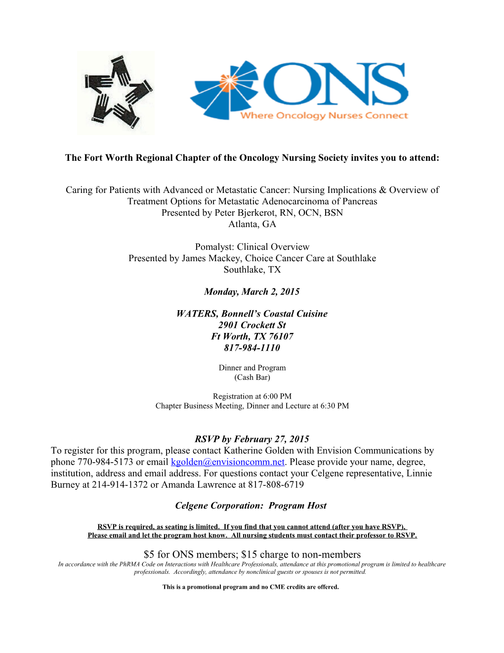 The Fort Worth Regional Chapter of the Oncology Nursing Society Invites You to Attend