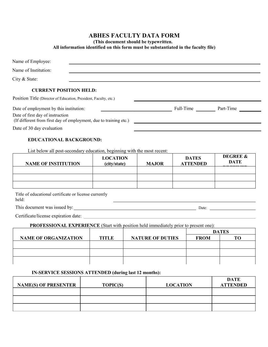 Abhes Faculty Data Form