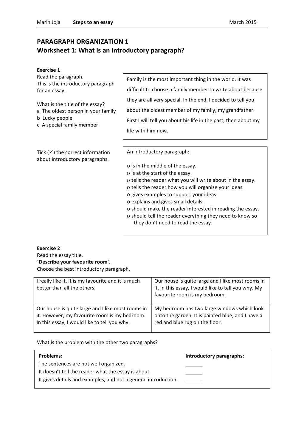 Worksheet 1: What Is an Introductory Paragraph?