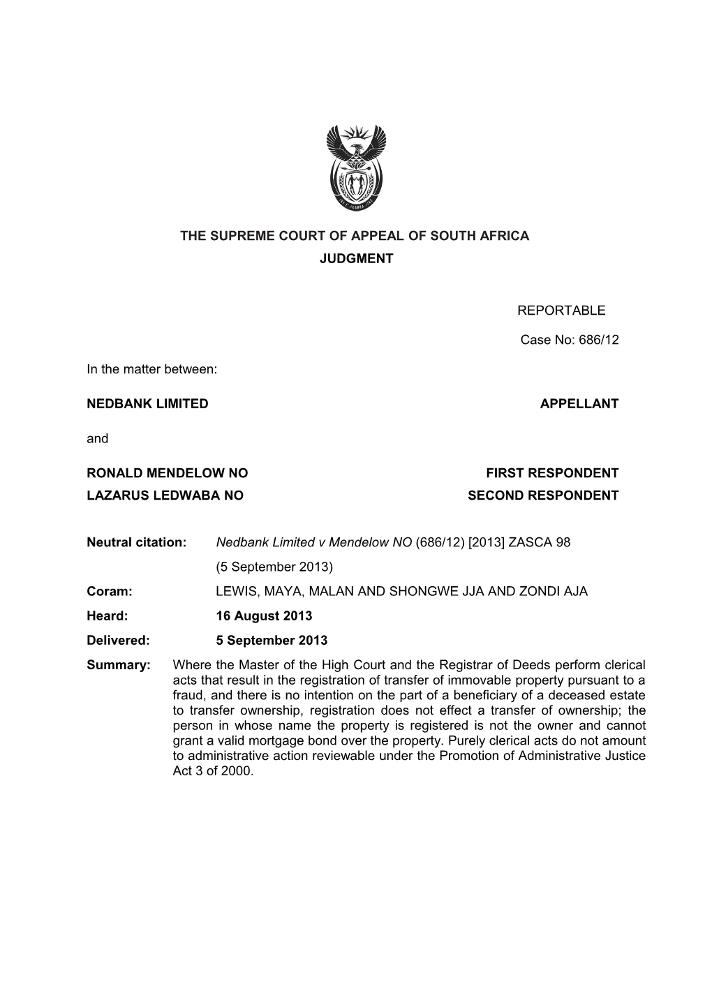 The Supreme Court of Appeal of South Africa s31