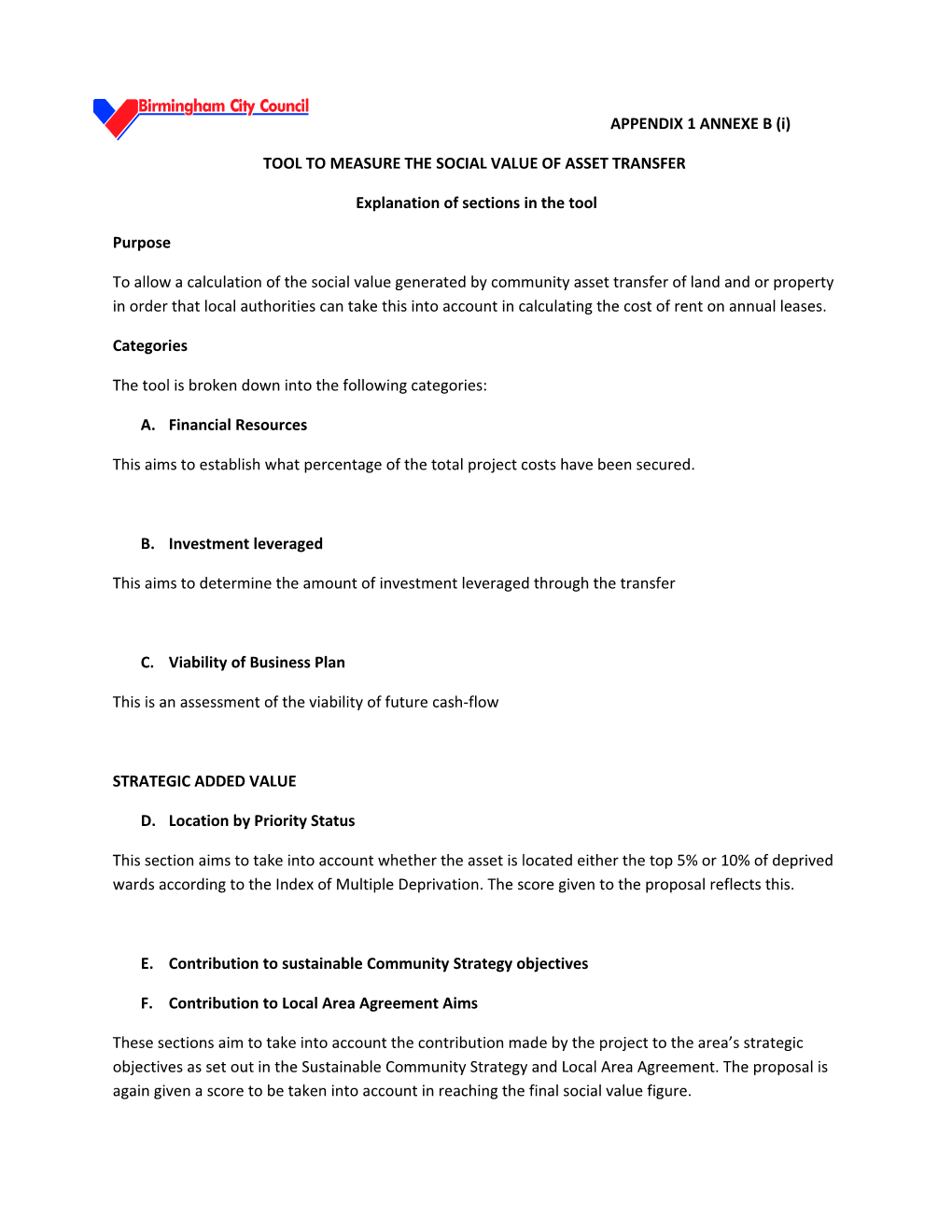 Tool to Measure the Social Value of Asset Transfer