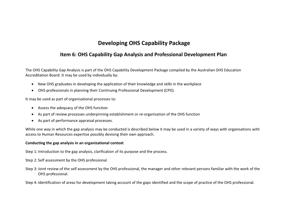 Developing OHS Capability Package