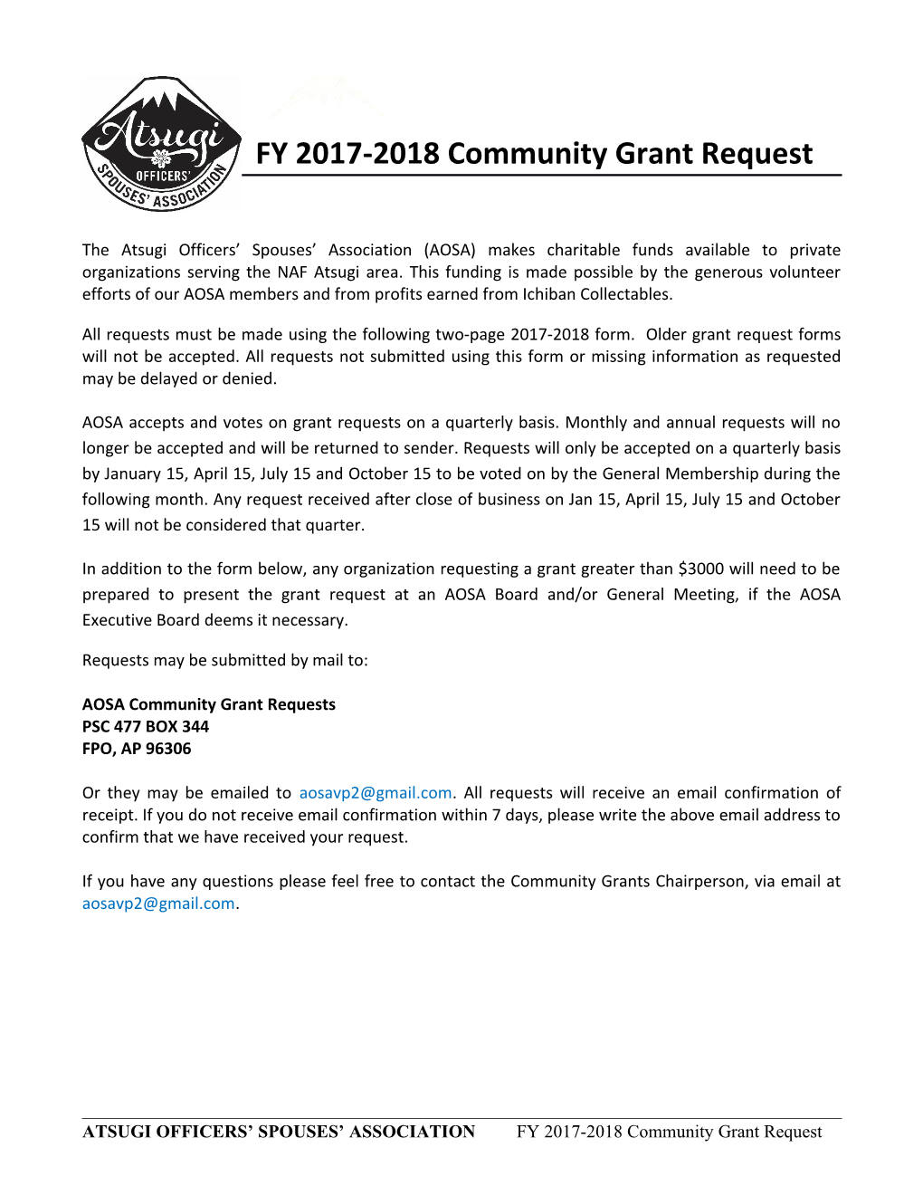 FY 2017-2018 Community Grant Request
