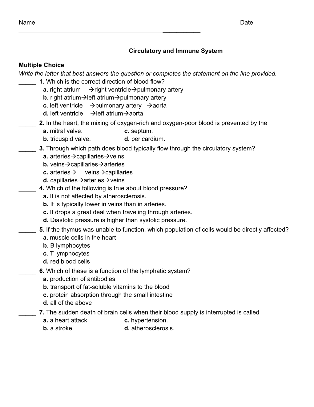 Circulatory and Immune System