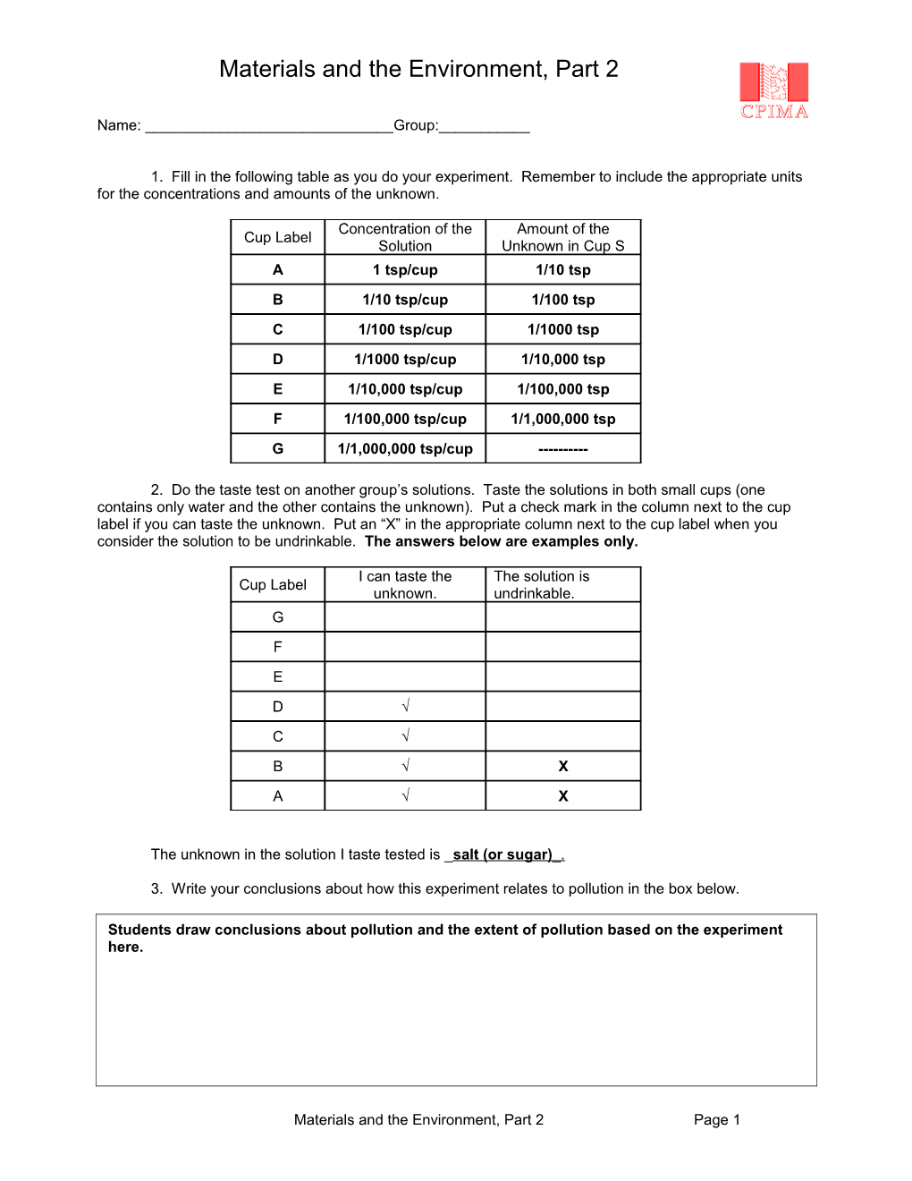 1. Fill in the Following Table As You Do Your Experiment. Remember to Include the Appropriate