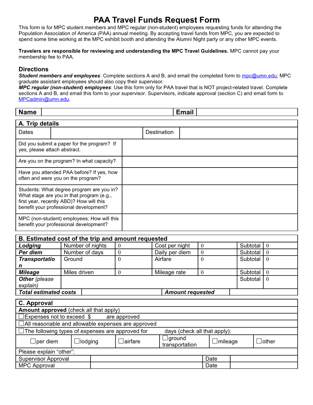 MPC Travel Funds Request Form