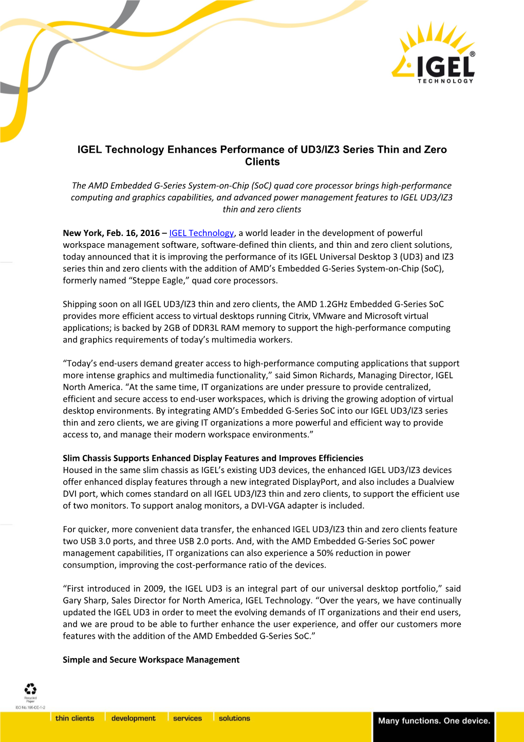 IGEL Technology Enhances Performance of UD3/IZ3 Series Thin and Zero Clients