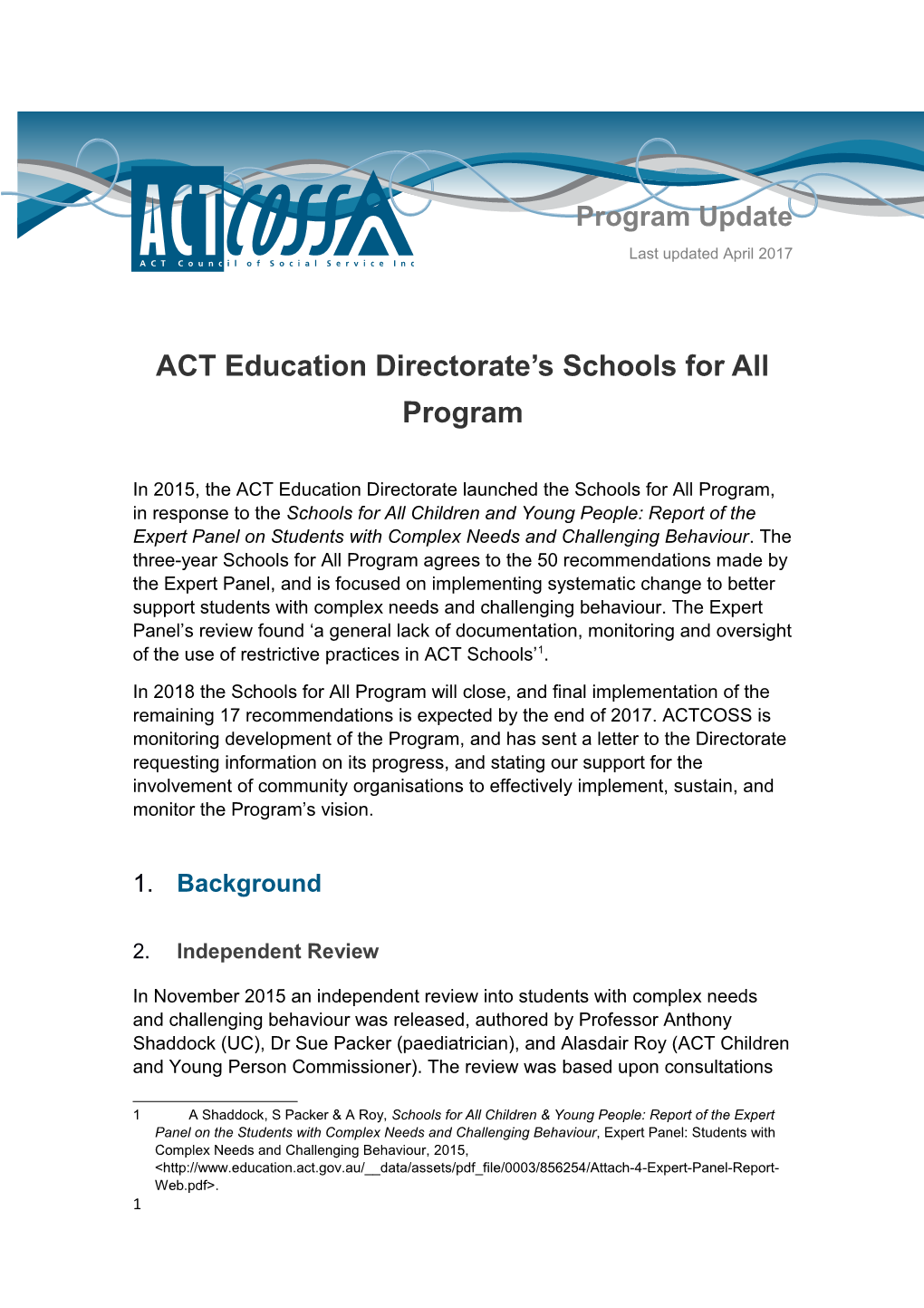 ACT Education Directorate S Schools for All Program