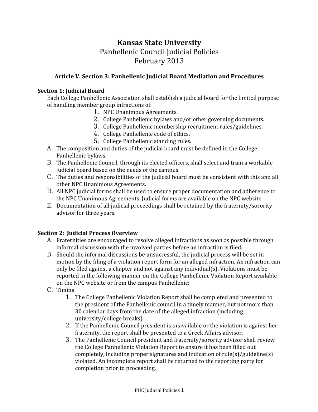 Article V. Section 3: Panhellenic Judicial Board Mediation and Procedures