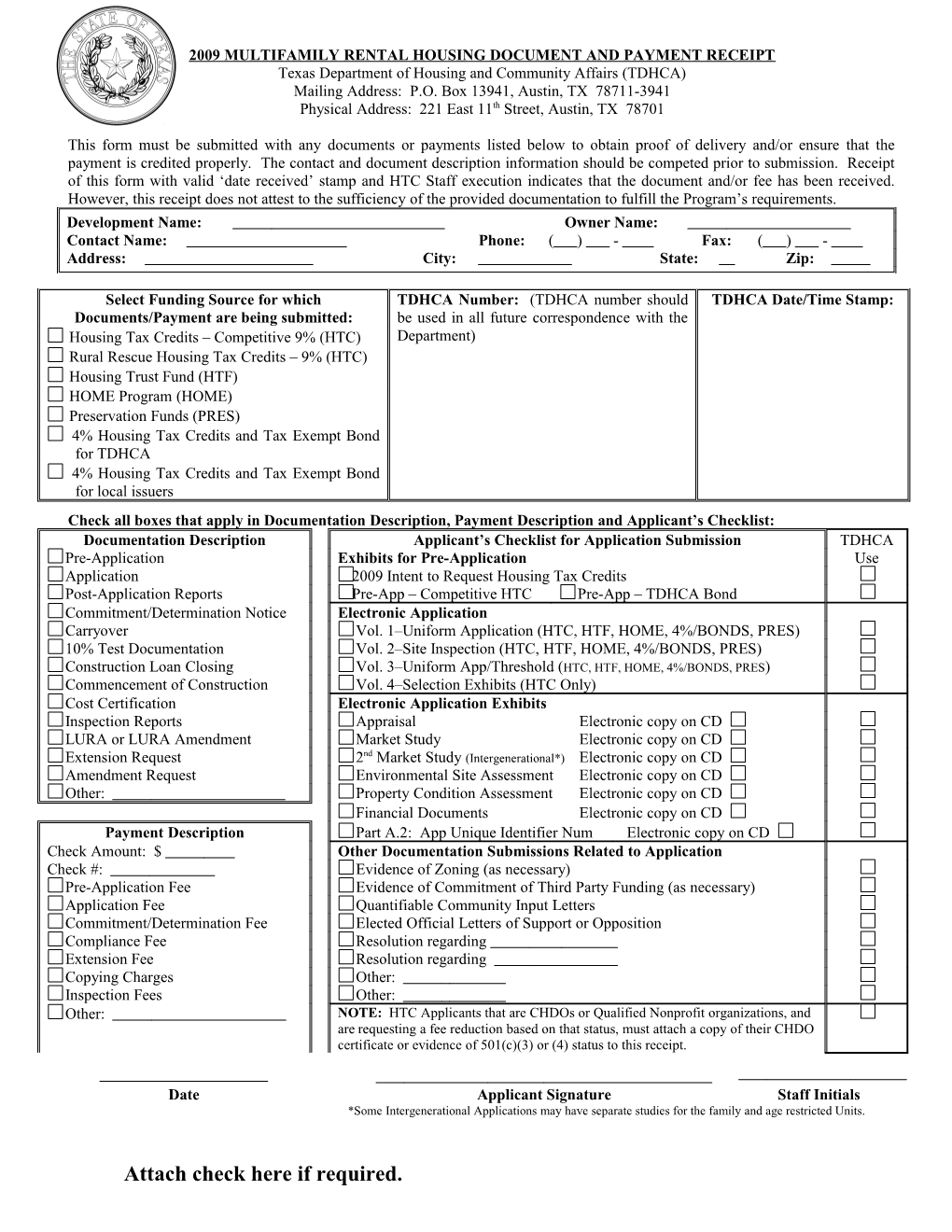 2008 Multifamily Rental Housing Document and Payment Receipt