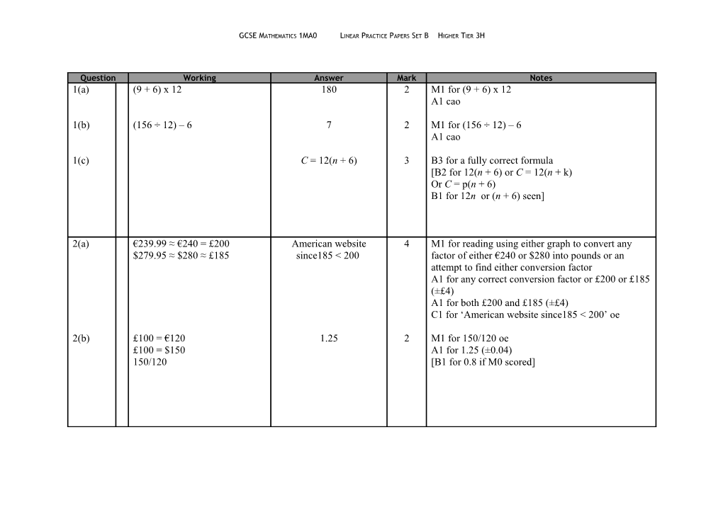 GCSE Mathematics 1MA0 Linear Practice Papers Set B Higher Tier 3H