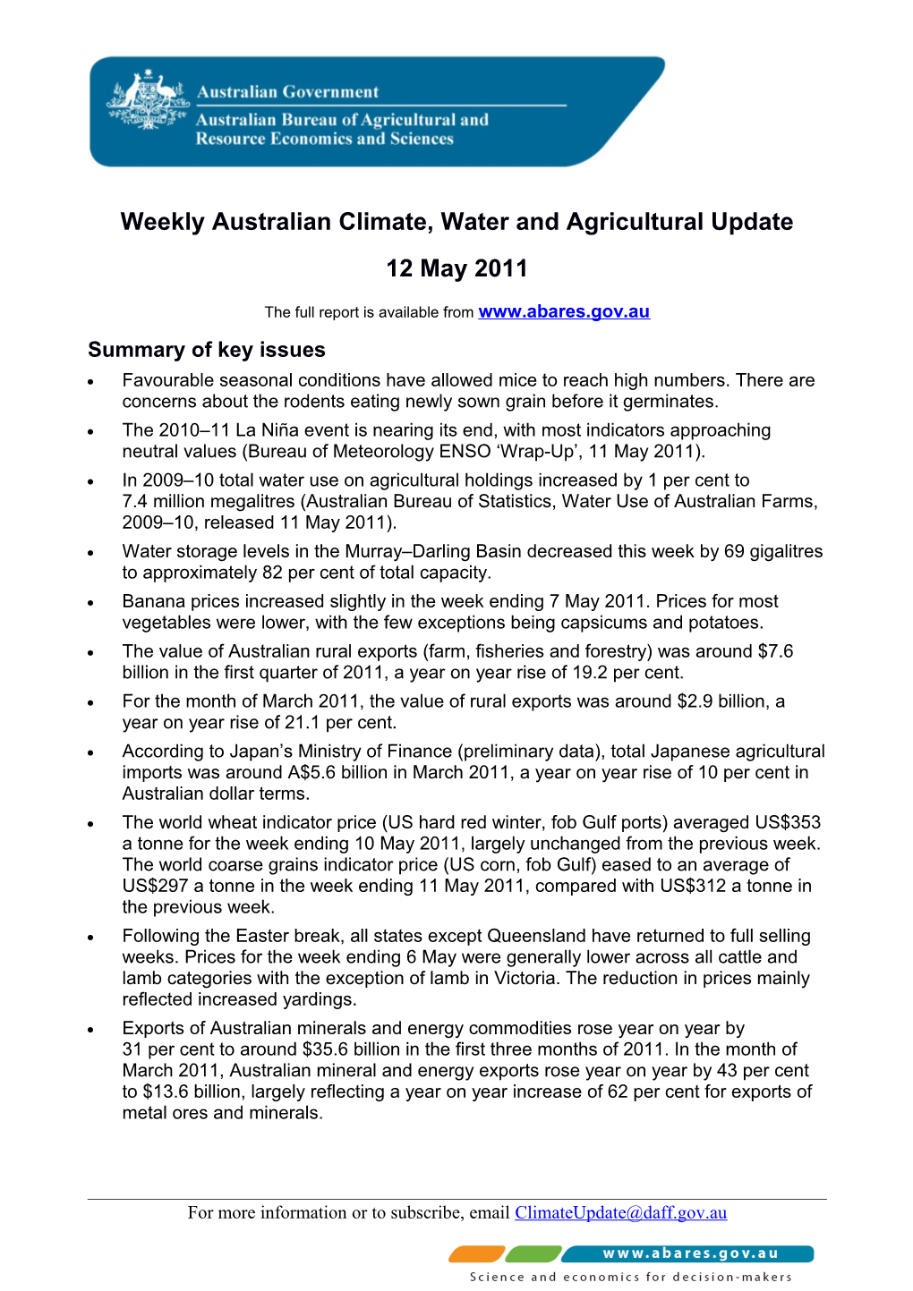 Weekly Australian Climate, Water and Agricultural Update s1