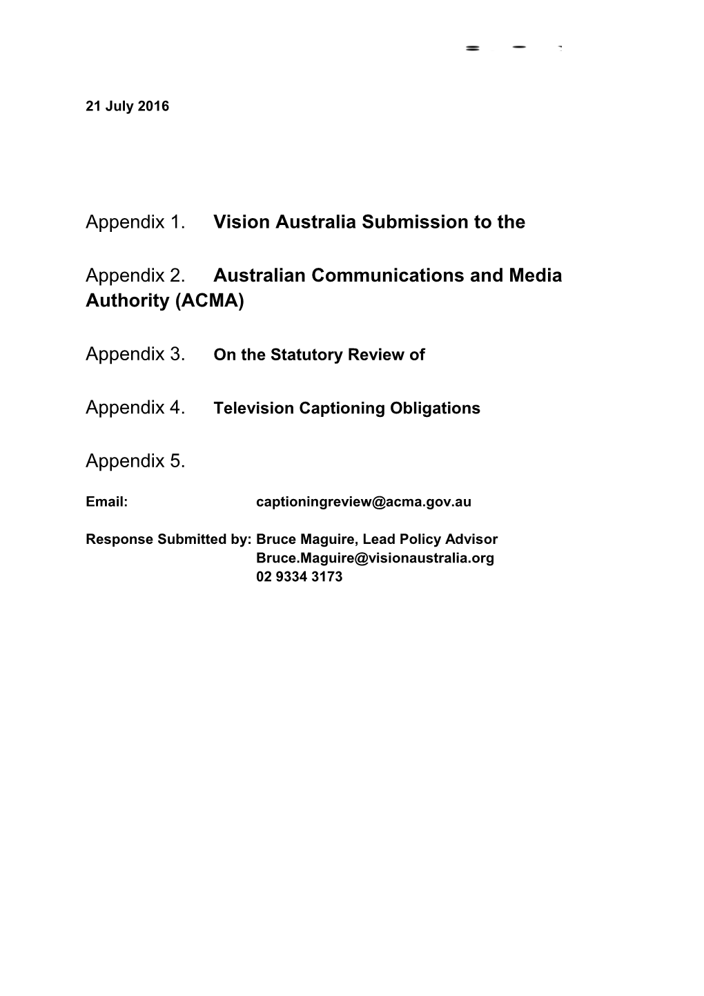Vision Australia Submission to The