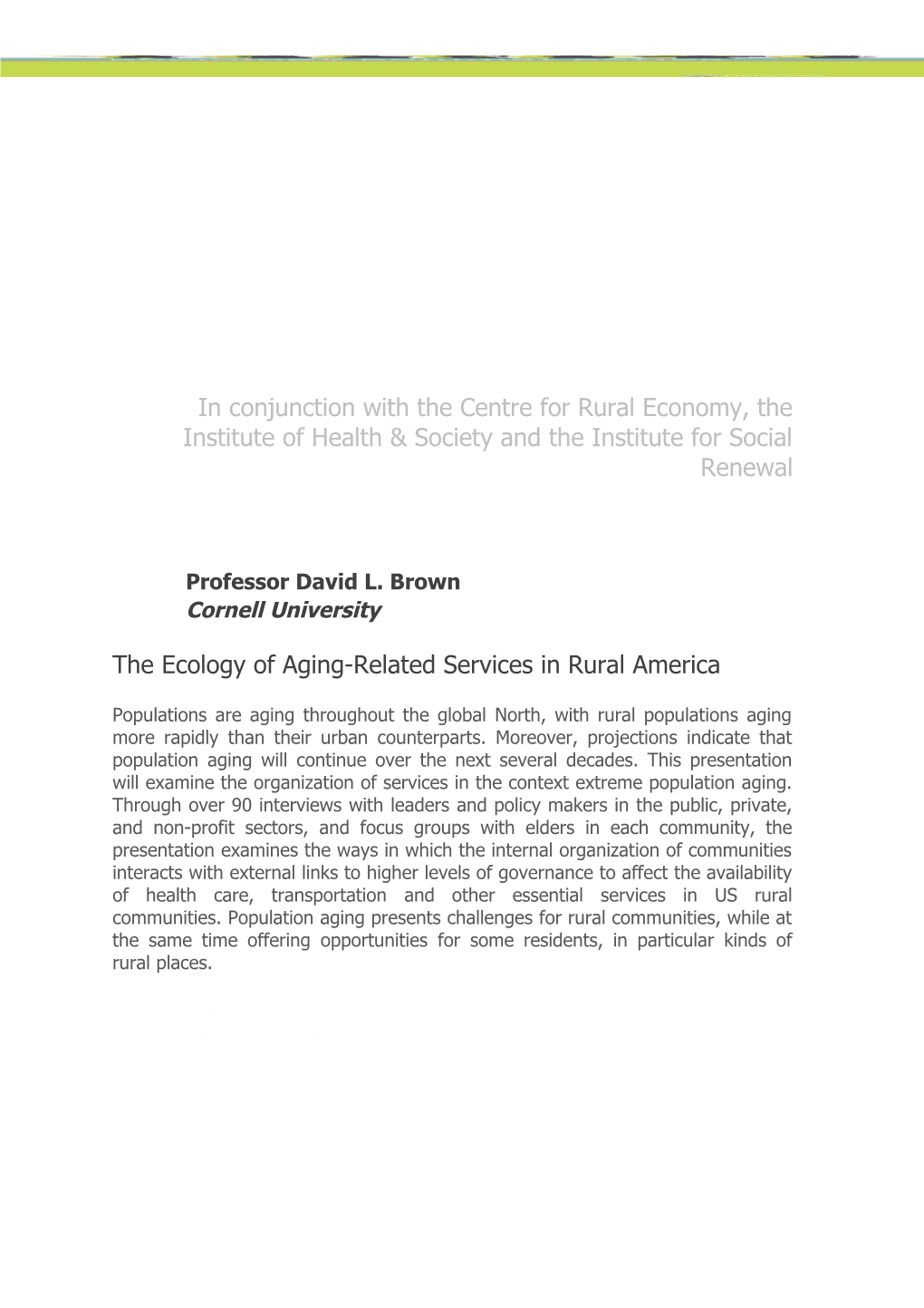 The Ecology of Aging-Related Services in Rural America