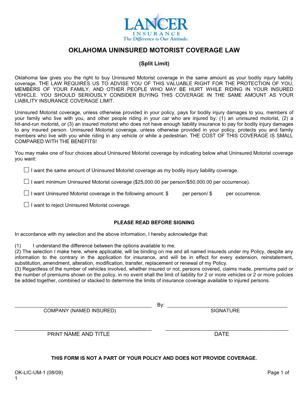 Oklahoma Uninsured Motorist Coverage Law