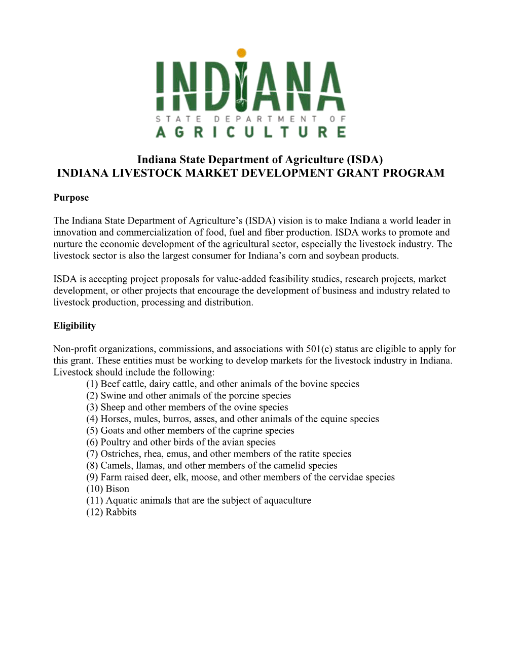 Indiana State Department of Agriculture (ISDA)