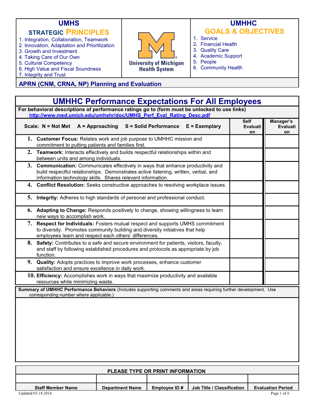 UMHS Performance Expecation