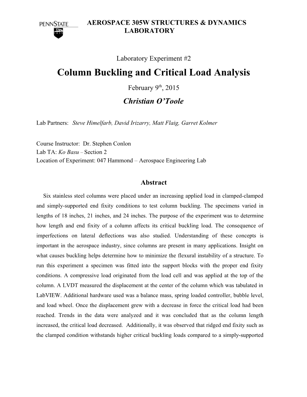 Column Buckling and Critical Load Analysis
