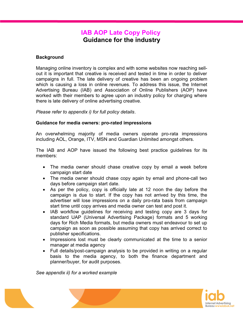 Guidance for the Industry