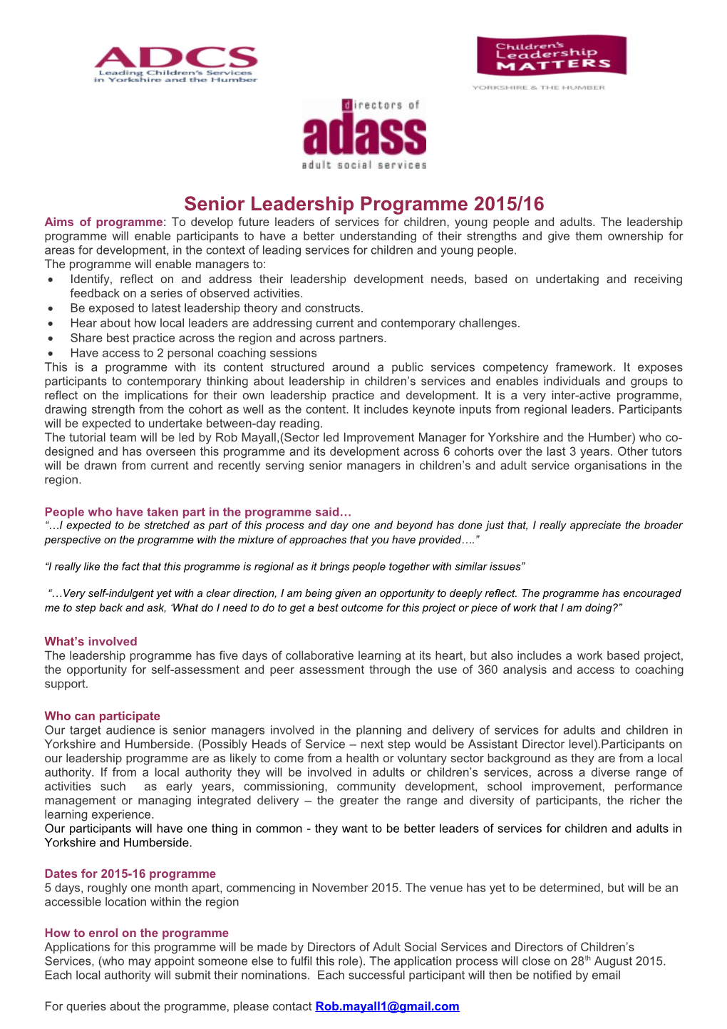 Yorkshire and Humber Leadership Programme