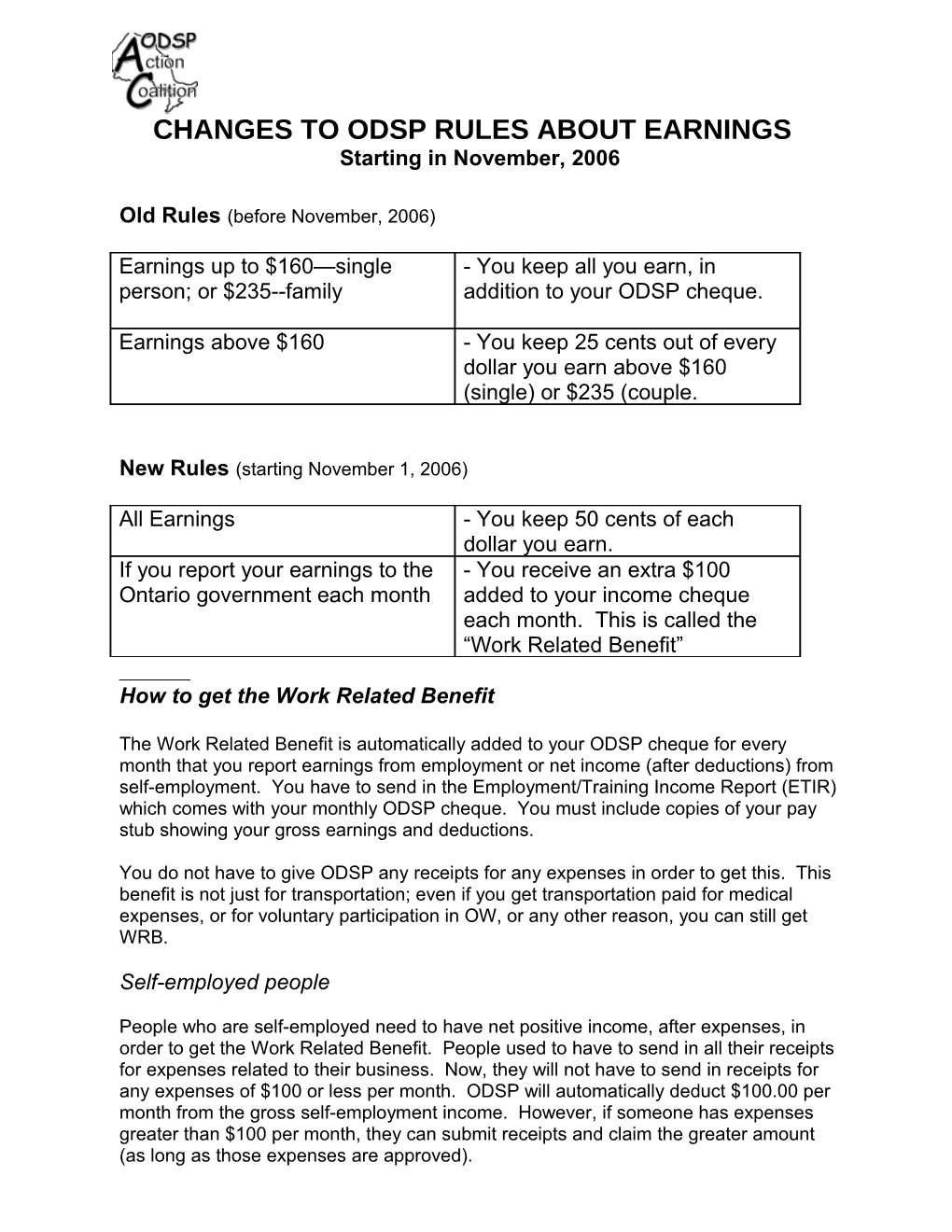 Changes to Odsp Rules About Earnings